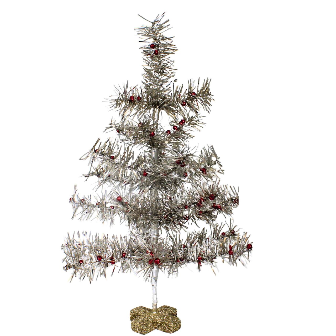 Primitives By Kathy 19.0 Inch Silver Tinsel Tree Lg Christmas Decorative Tree , Christmas Red Berries